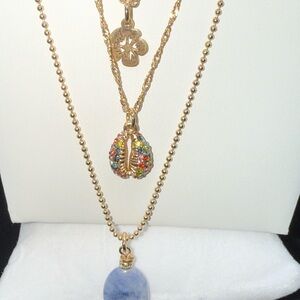 Tommy Bahama Elegant Gold Multi-Layer Necklace with Blue Pendant